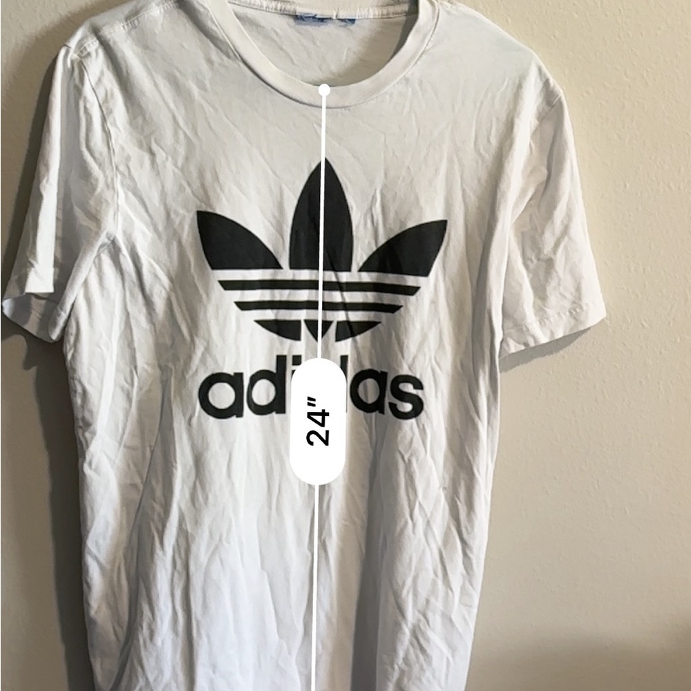 Adidas White Tee with Black Trefoil Logo Approx L - Picture 4 of 6